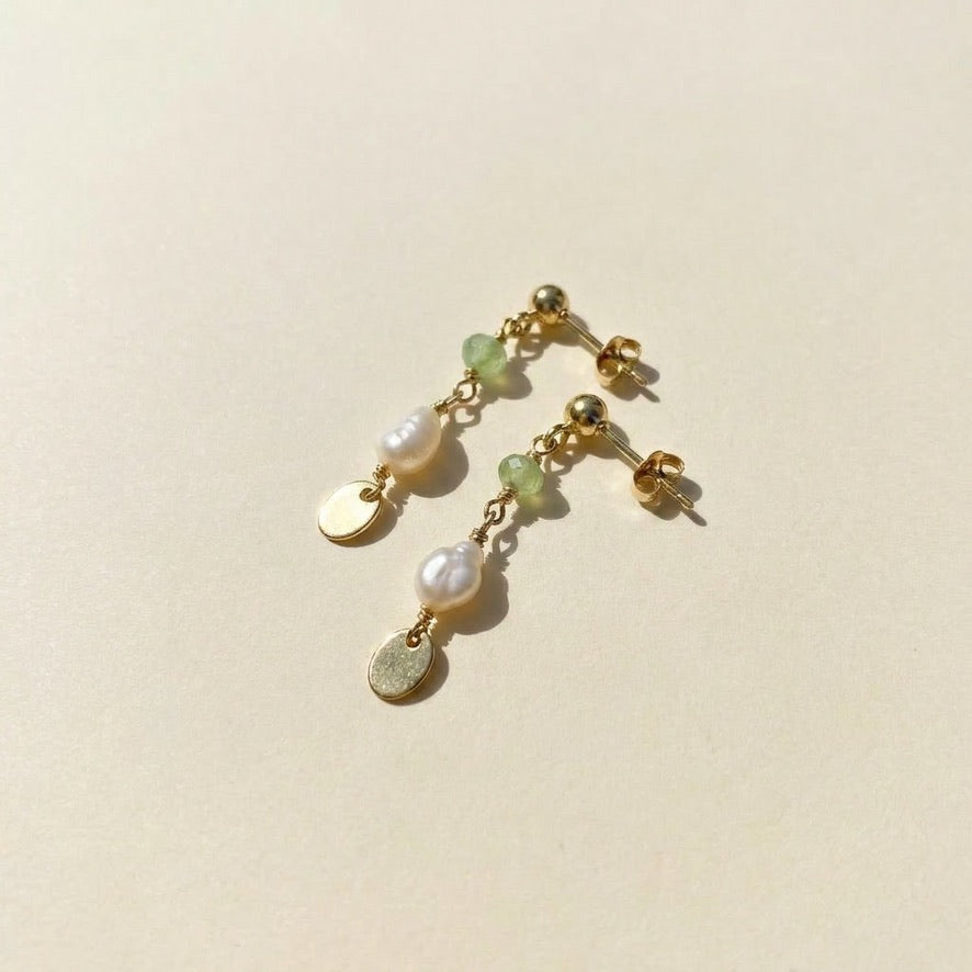 Minimal Pearl Dangles Gold - Sea Green