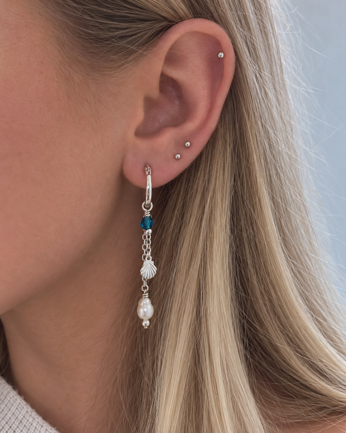 Elizabeth Shell Dangles Silver - Turquoise