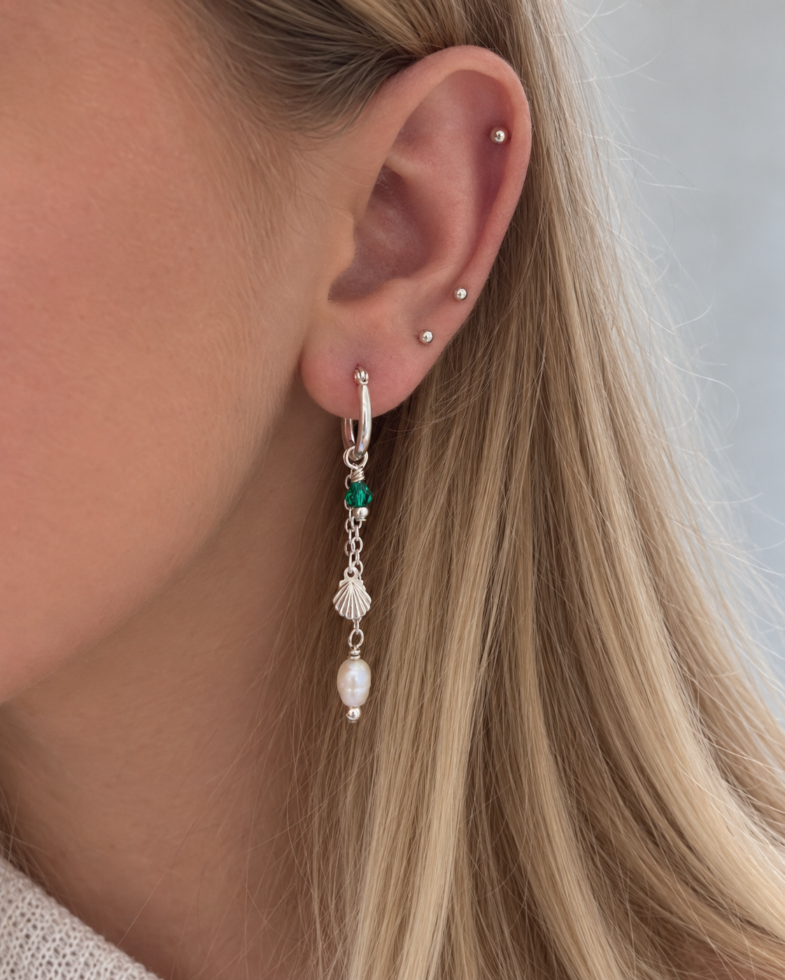 Elizabeth Shell Dangles Silver - Jade