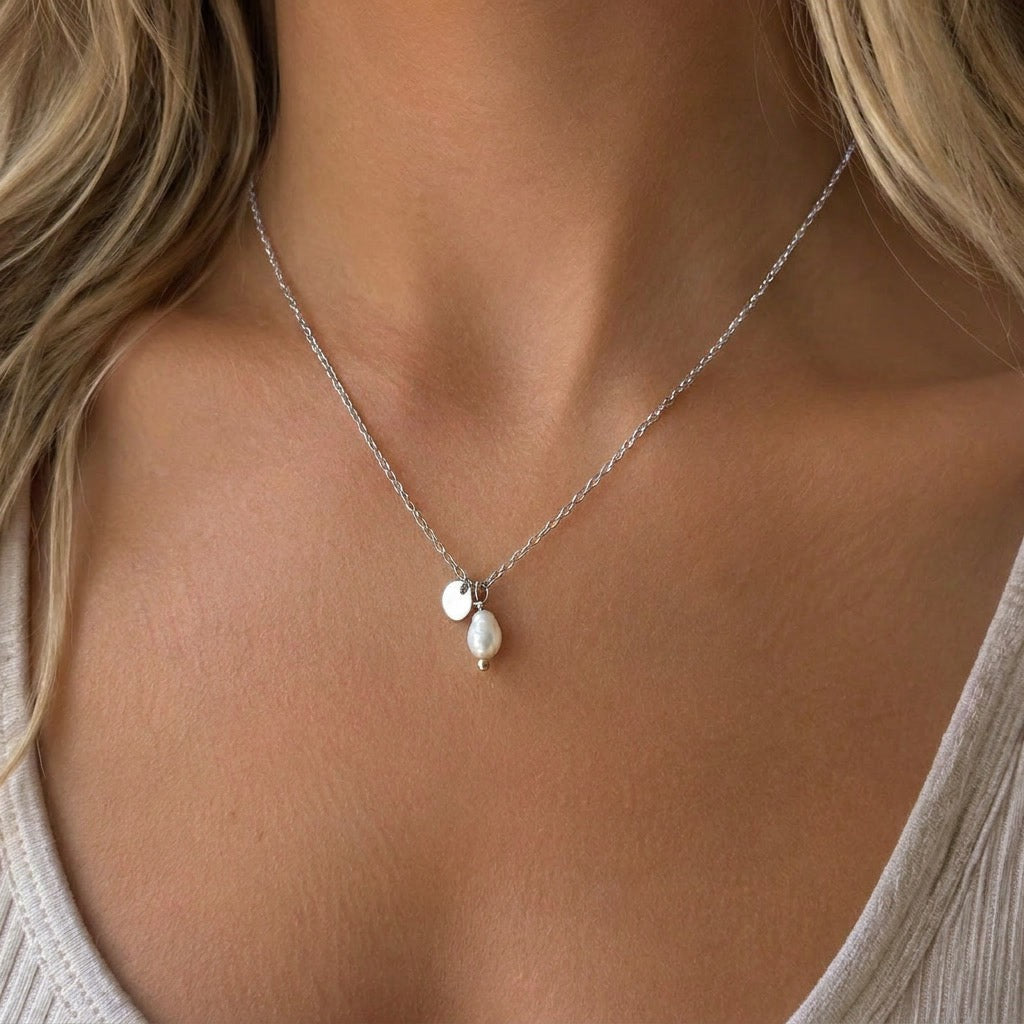 Pearl Drop Necklace Silver
